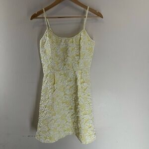 Anthropologie Floreat Yellow Floral Jacquard Mini Dress Size M Fit & Flare